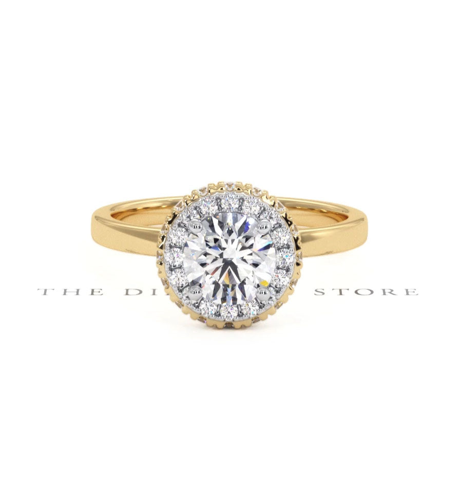 Eleanor GIA Diamond Halo Engagement Ring in 18K Gold 1.09ct G/VS1