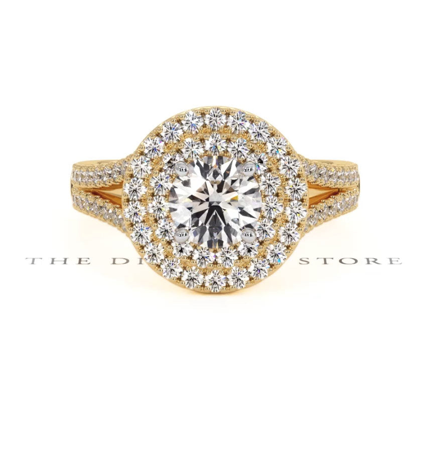 Camilla GIA Diamond Halo Engagement Ring in 18K Gold 1.65ct G/SI2