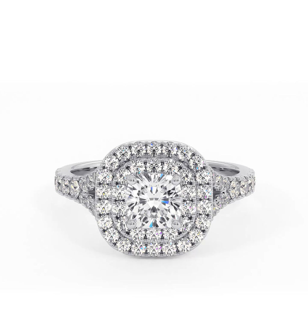 Cleopatra Diamond Halo Engagement Ring in Platinum 1.20ct G/SI2