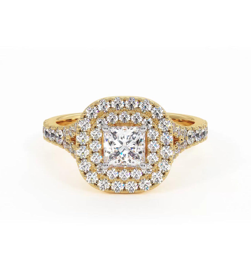 Cleopatra Diamond Halo Engagement Ring in 18K Gold 1.20ct G/SI2