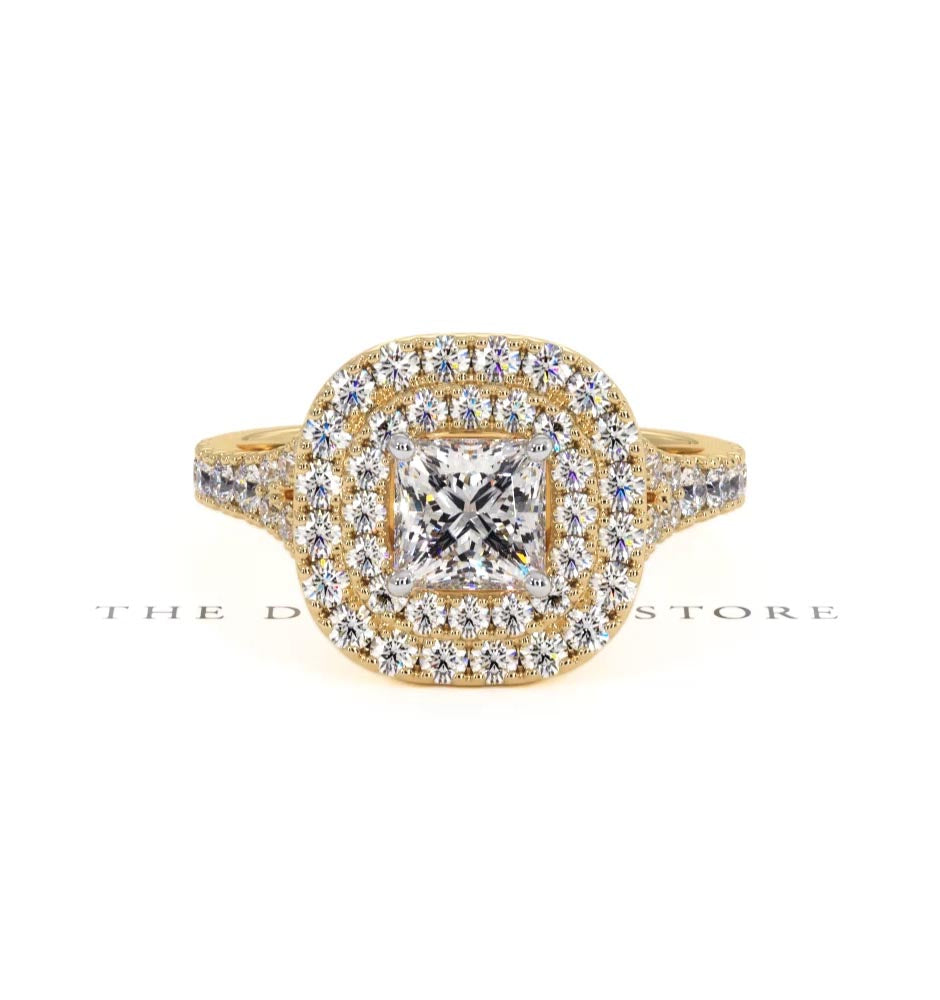 Cleopatra GIA Diamond Halo Engagement Ring in 18K Gold 1.45ct G/VS2