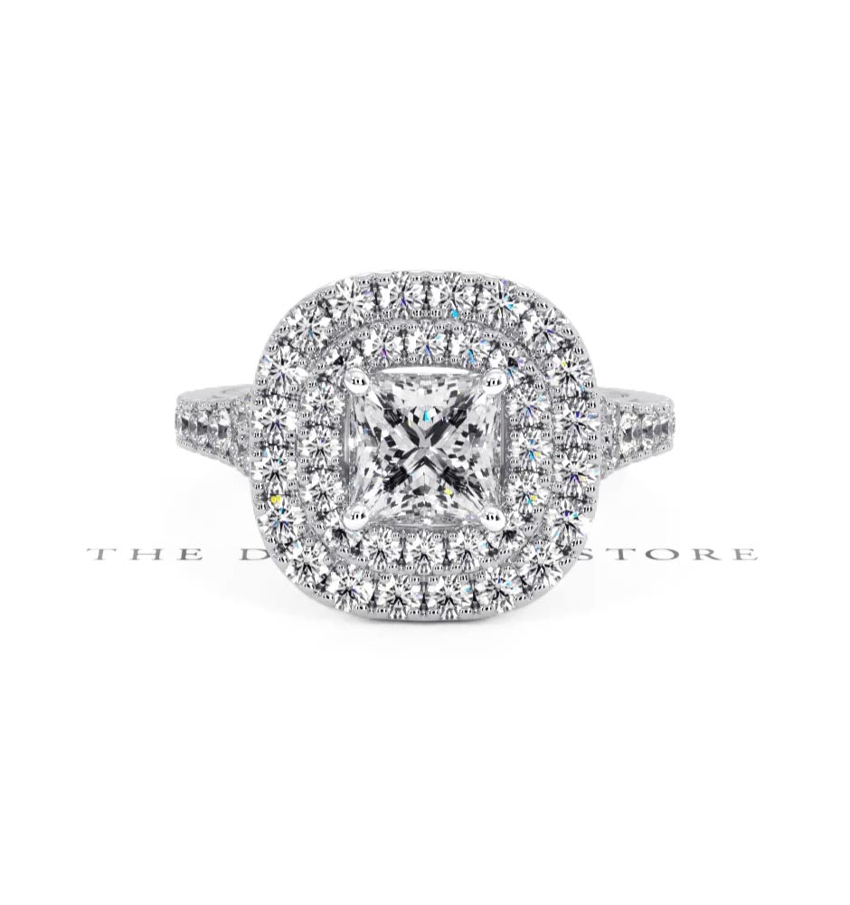 Cleopatra GIA Diamond Halo Engagement Ring 18K White Gold 1.70ct G/VS2