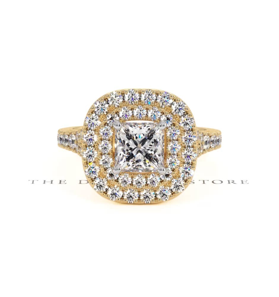 Cleopatra GIA Diamond Halo Engagement Ring in 18K Gold 1.70ct G/VS2