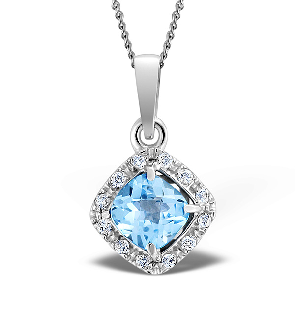 Blue Topaz 8mm And Diamond 9K White Gold Pendant - Item G4022