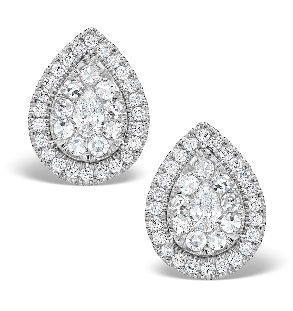 Halo Diamond Earrings 1.20ct Pear Shaped Galileo in 18K White Gold