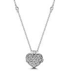 Vintage Heart Locket Lab Diamond Necklace White Topaz in 925 Silver